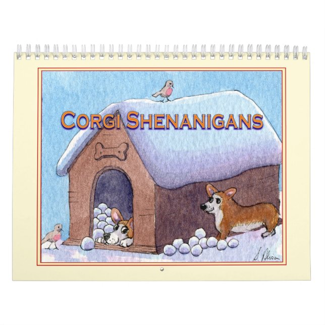 Calendario de la pared del perro Corgi de pinturas (Tapa)