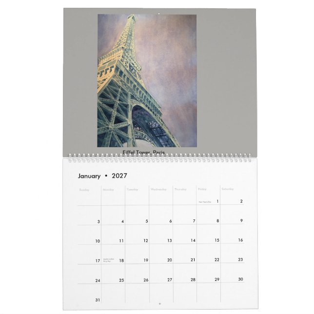 Calendario de las pinturas de la acuarela de (Jan 2027)