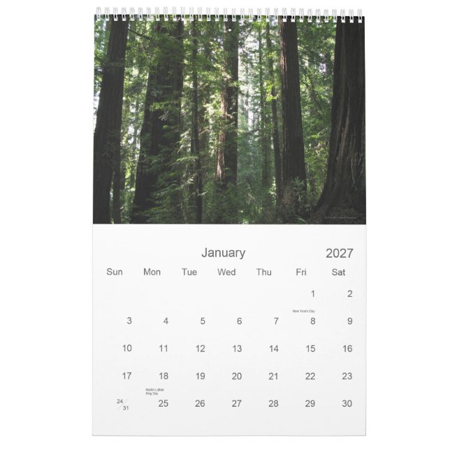Calendario de las secoyas de California 2012 (Jan 2027)