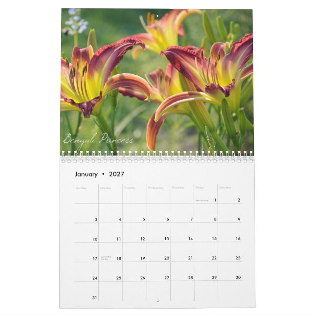 Calendario de los Daylilies 2012 (Jan 2027)