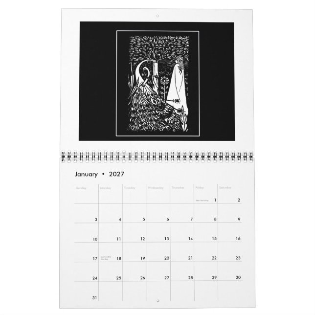 Calendario de los ilustraciones de Nouveau del (Jan 2027)