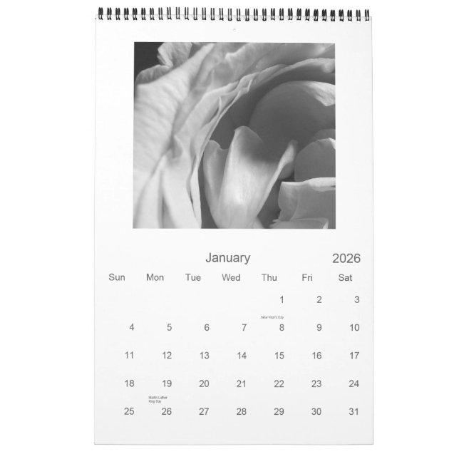 Calendario de los rosas negros y blancos 2009 (Jan 2026)