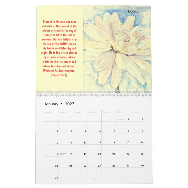 Calendario de los "salmos y de los Watercolours" (Jan 2027)