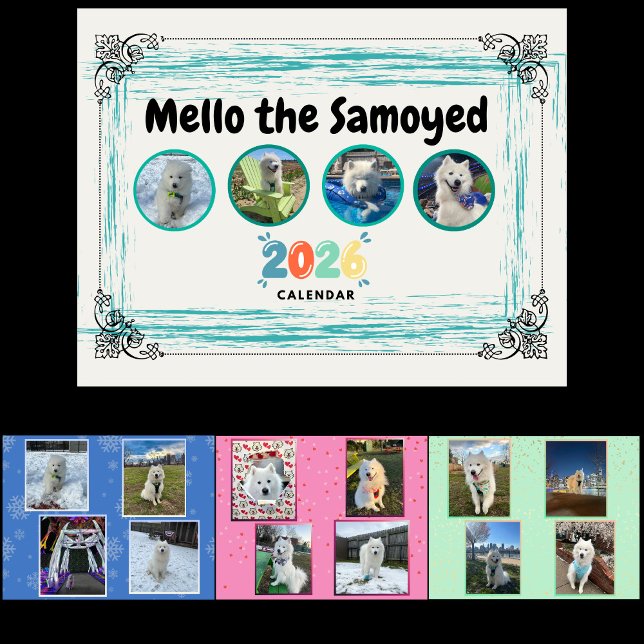 Calendario de Mello el Samoyed 2026 (Cover, January, February, March)