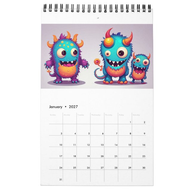 Calendario de monstruo feliz 2024 (Jan 2027)