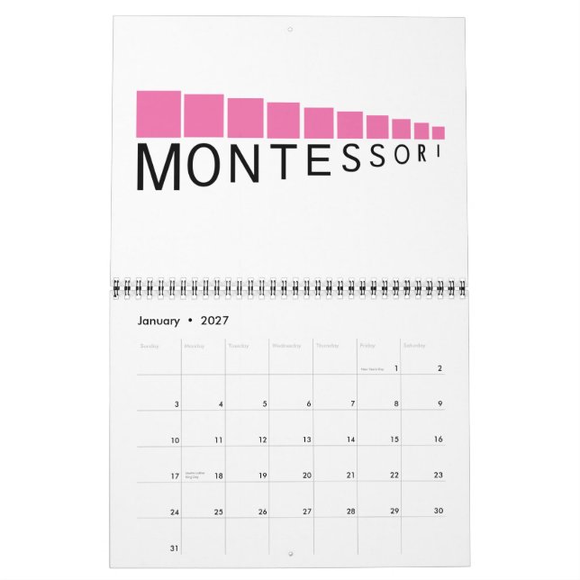Calendario de Montessori e impresiones de arte (Jan 2027)