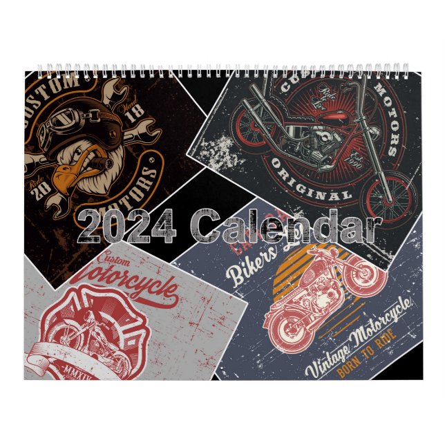 Calendario de motocicletas Retro Grunge 2024 (Tapa)
