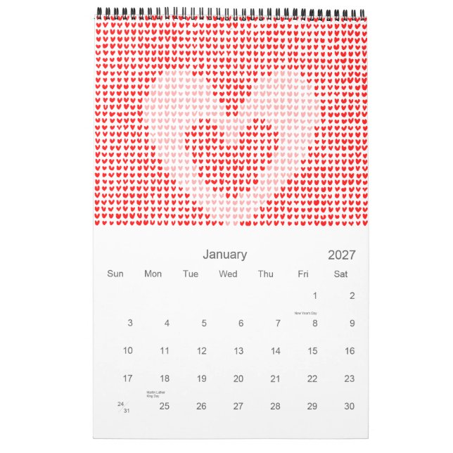 Calendario de muchos corazones de 2012 (Jan 2027)