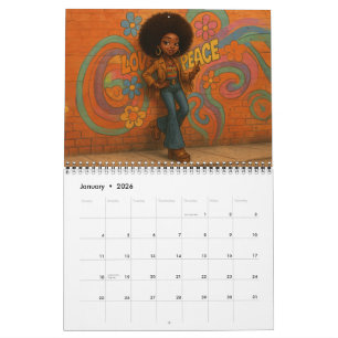 Calendario de mujer afroamericana/negra mediana 20