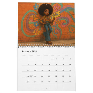 Calendario de mujer afroamericana/negra mediana 20