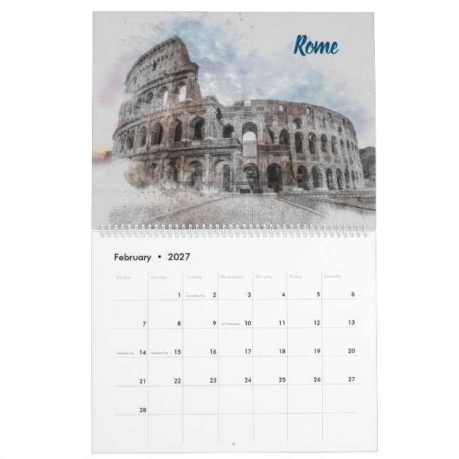 Calendario de Muro de 2026 - manos dibujadas (Feb 2027)