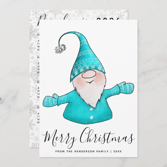 Calendario de Navidad Nórdico Gnome Teal 2026 (Anverso / Reverso)