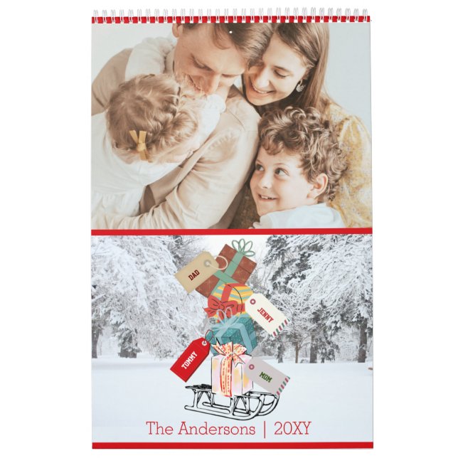 Calendario de Navidades rojos blancos modernos (Tapa)