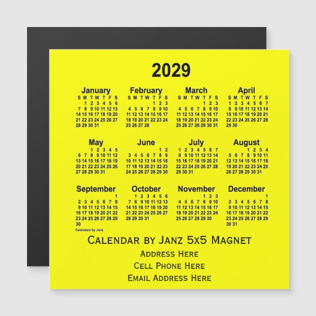 Calendario de negocios amarillo de 2029, de Janz (Anverso/Reverso)