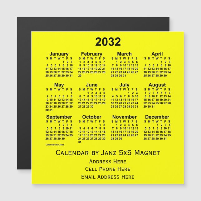 Calendario de negocios amarillo de 2032, de Janz (Anverso/Reverso)