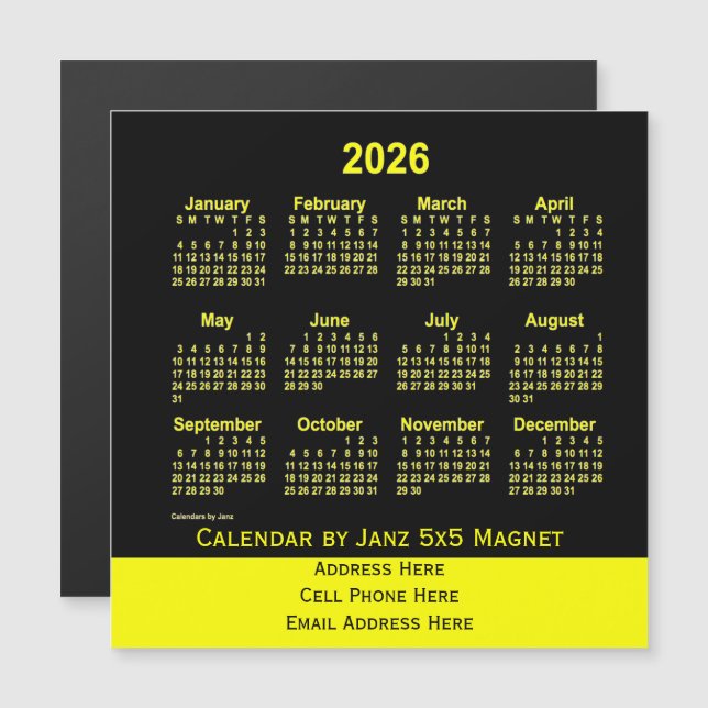 Calendario de negocios Neon Yellow 2026, de Janz (Anverso/Reverso)