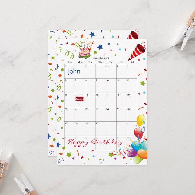 Calendario de Noviembre de 2022 Invitación feliz c (Anverso/Reverso In Situ)