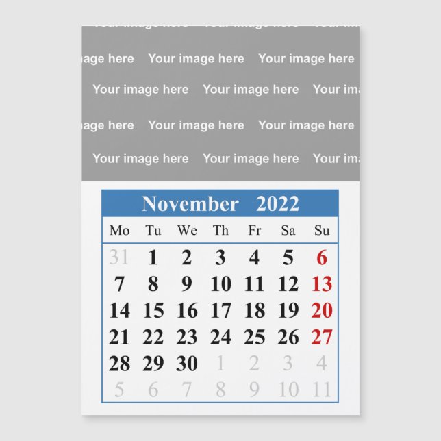 Calendario de noviembre de 2022 Tarjeta magnética (Anverso)