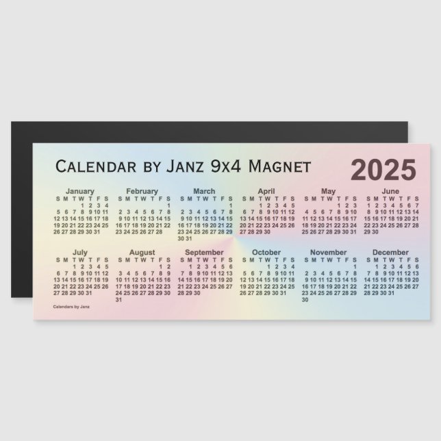 Calendario de nubes arcoiris de 2025, de 9x4 imán (Anverso/Reverso)