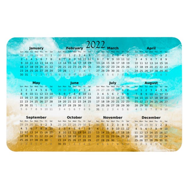 Calendario de Ocean Beach 2022 Mini Imán (Horizontal)