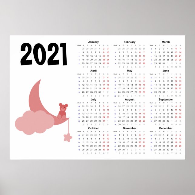 Calendario de oso de peluche 2021 Póster - inicio  (Frente)