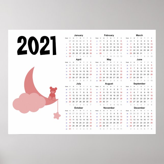 Calendario de oso de peluche 2021 Póster - inicio  (Frente)