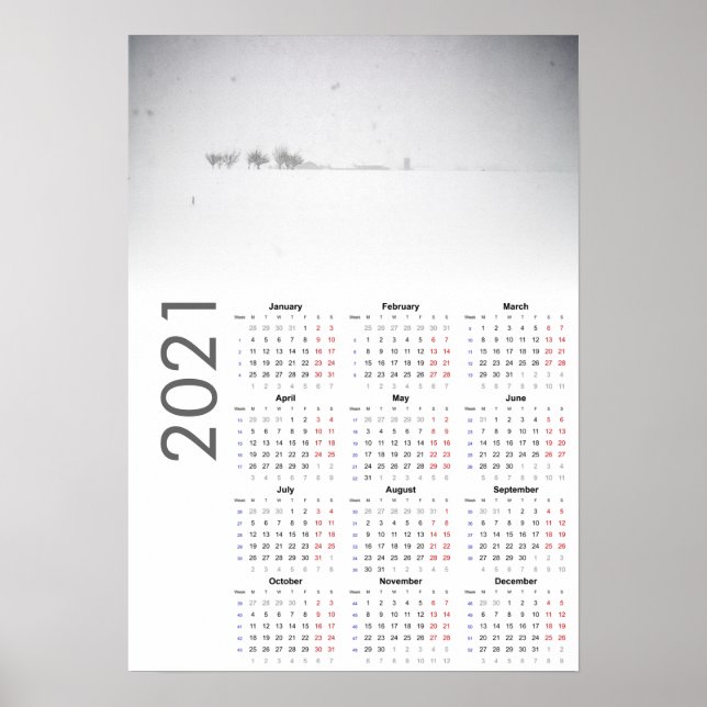Calendario de paisaje nevado Póster 2021 (Frente)