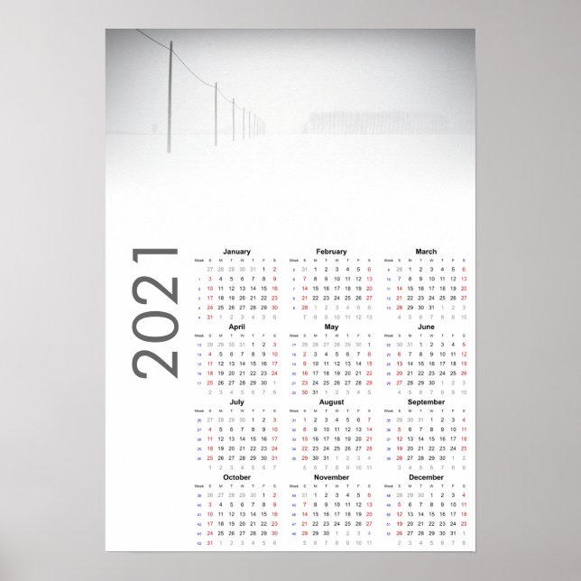Calendario de paisaje nevado Póster 2021 (Frente)