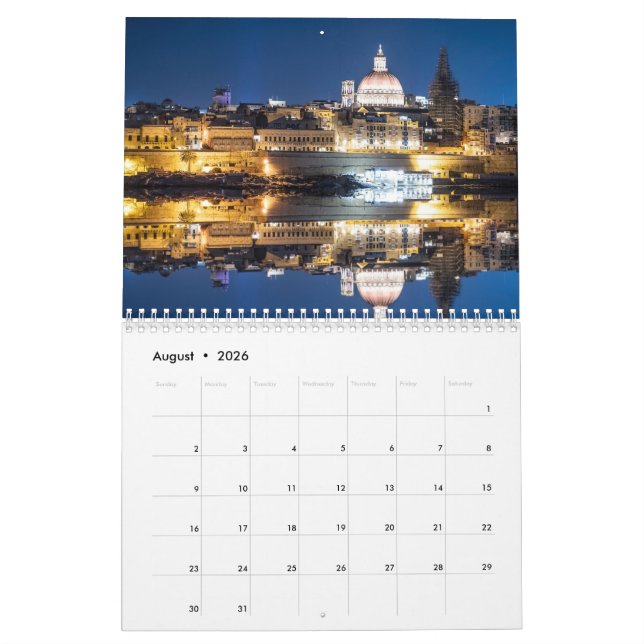 Calendario de paisajes de La Valeta (Aug 2026)