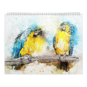 Calendario de pájaros de color agua