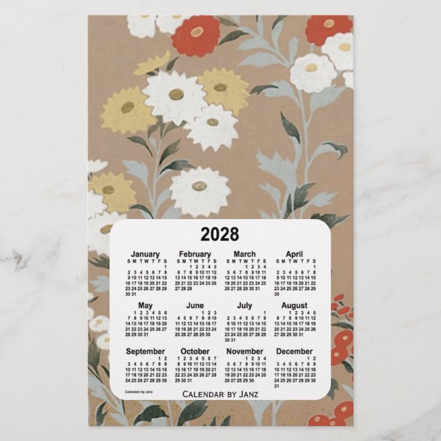 Calendario de papel de flores de pared 2028, de Ja (Anverso)