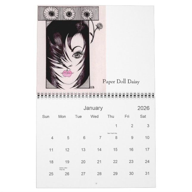 Calendario de papel de las muñecas de Nouveau del (Jan 2026)