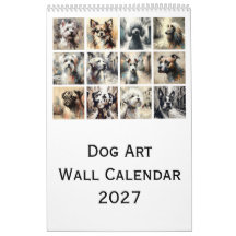 Calendario de pared de arte de perros 2027, retrat