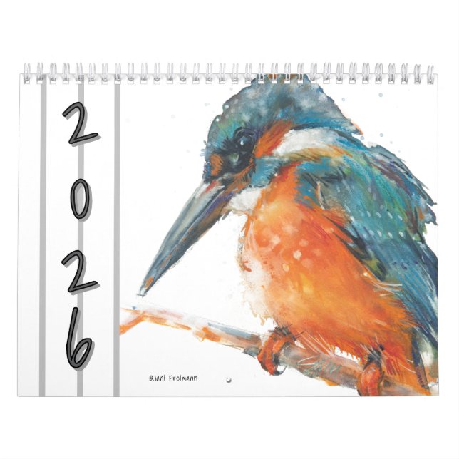 Calendario de pared de aves acuarelas 2026 (Tapa)