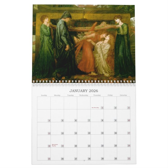 Calendario de pared de Gabriel Dante Rossetti (Jan 2026)