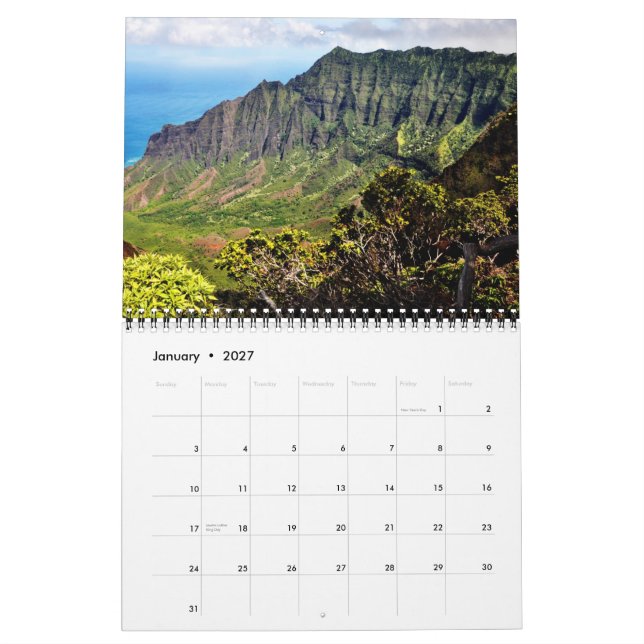 Calendario de pared de Kauai (Jan 2027)