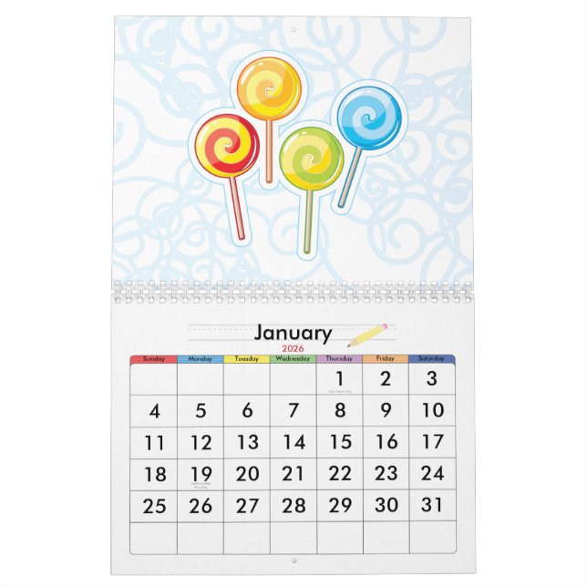 Calendario de pared de Kawaii (Jan 2026)