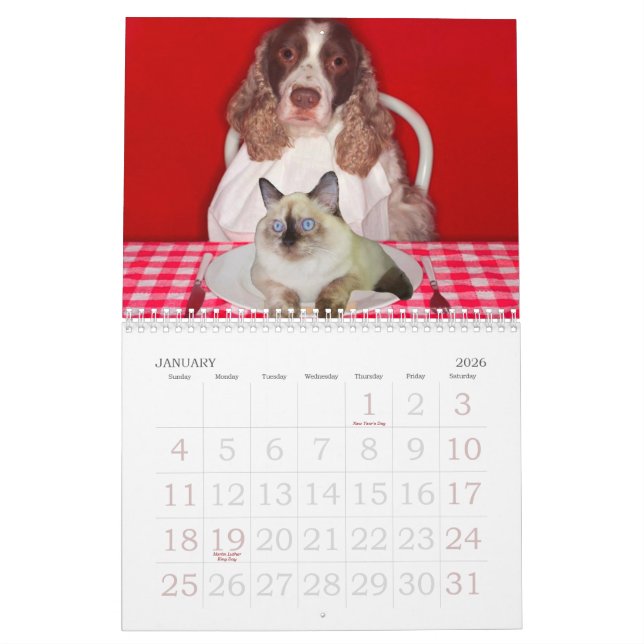 Calendario de pared de la amoladora del gato (Jan 2026)