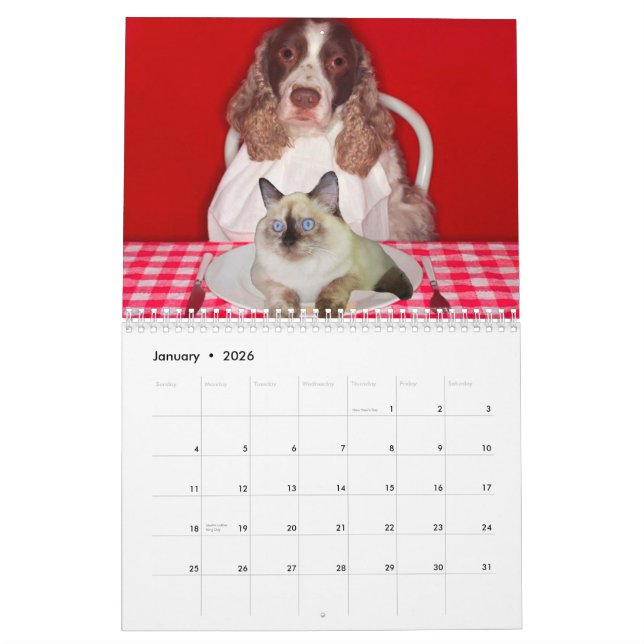 Calendario de pared de la amoladora del gato (Jan 2026)
