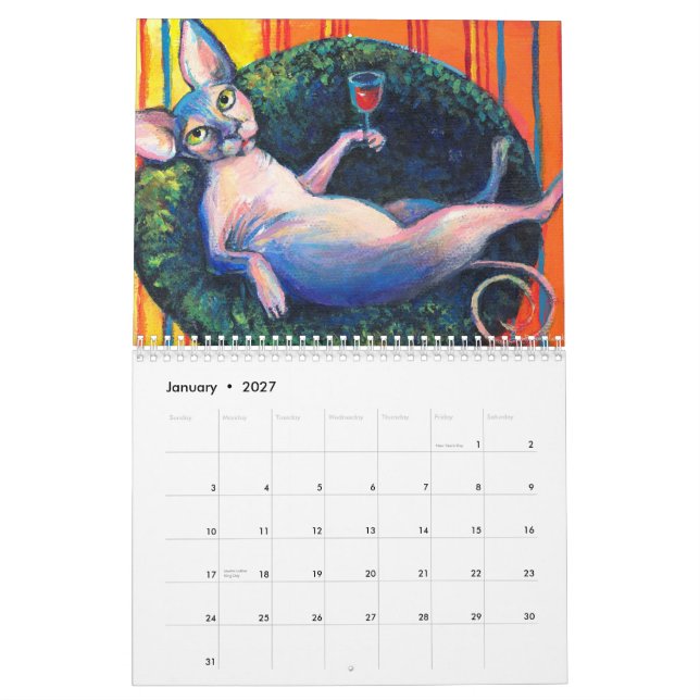 Calendario de pared de los gatos 2013 de Sphynx (Jan 2027)