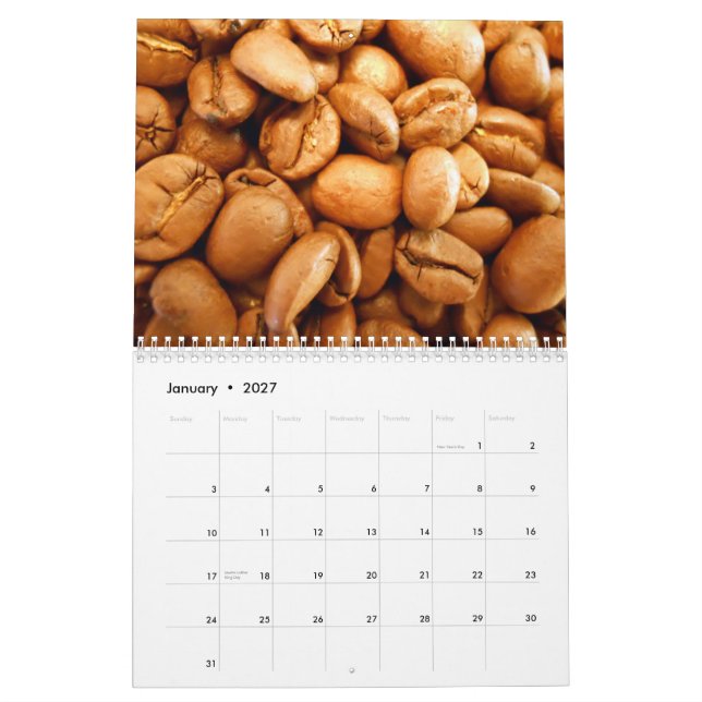 Calendario de pared de los granos de café (Jan 2027)