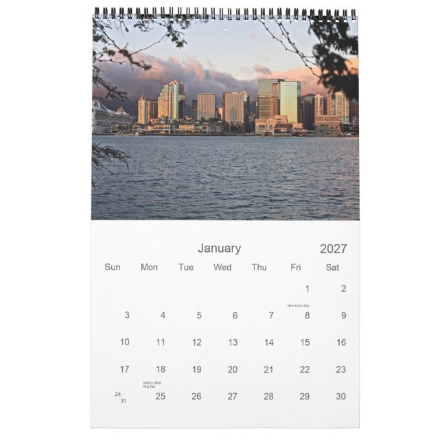 Calendario de pared de Oahu Hawaii (Jan 2027)