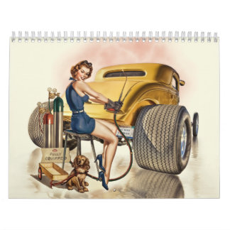 Calendario de pared del coche de carreras y Pinups