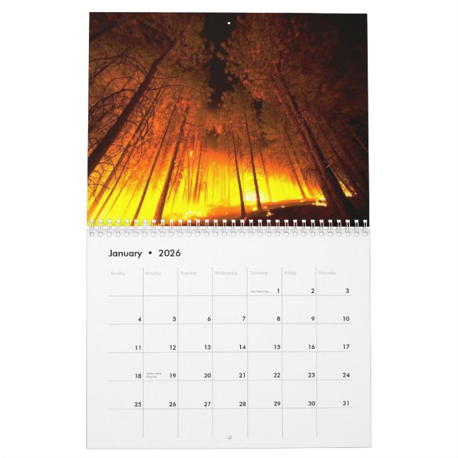 Calendario de pared del fuego de las llamas (Jan 2026)