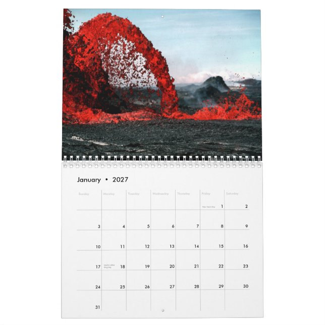 Calendario de pared del volcán de la lava (Jan 2027)