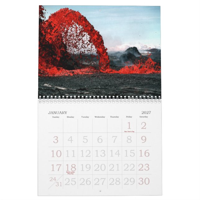Calendario de pared del volcán de la lava (Jan 2027)