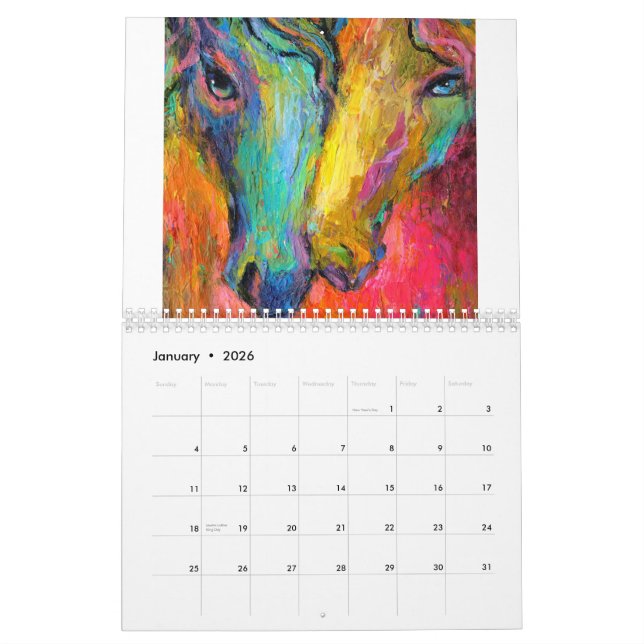 Calendario de pared equino del arte del caballo (Jan 2026)