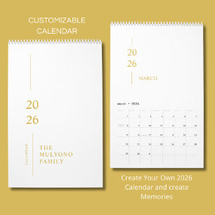 Calendario de pared minimalista moderno 2026