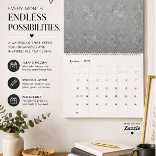 Calendario de pared moderno en negro y blanco