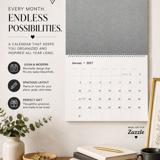Calendario de pared moderno en negro y blanco (Subido por el creador)